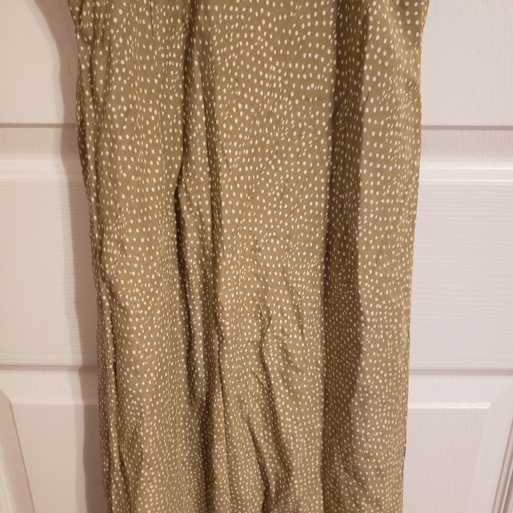 Hello Molly Olive Green Polka Dot Slip Midi Dress with Side Slit - Picture 6 of 15
